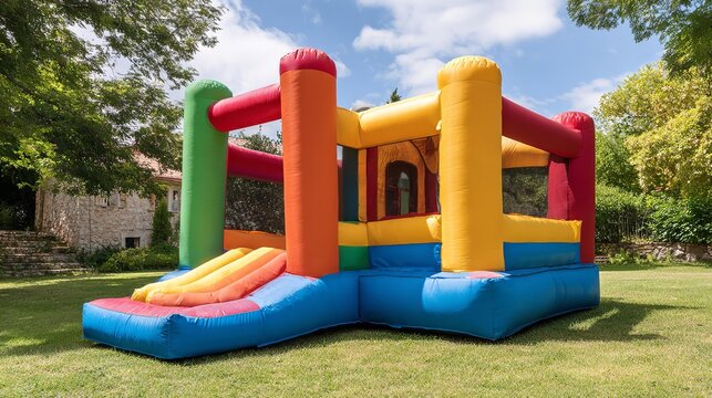 Inflatable bouncy castle set up
