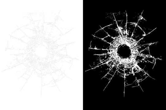 Transparent shattered glass frame with crash and burglary concept
