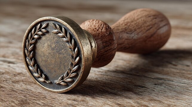 Antique wax seal rests on wooden surface