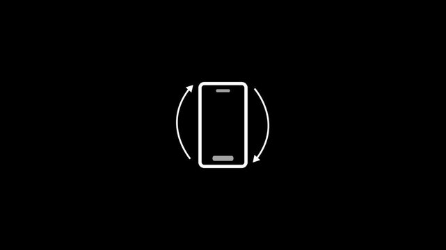Please rotate your mobile from horizontal to vertical concept animation. Animated of phone rotate icon. Vertical to landscape mode rotation animation on black background.