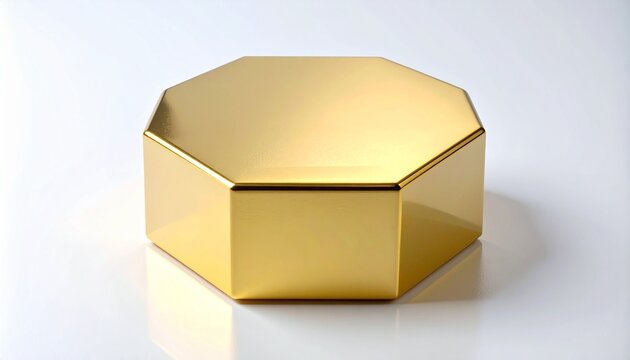 Golden hexagonal box with polished metallic sheen, symbolizing luxury, elegance, and geometric refinement in minimalist composition.