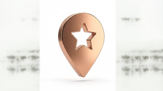 Shiny rose gold map location pin with a star icon