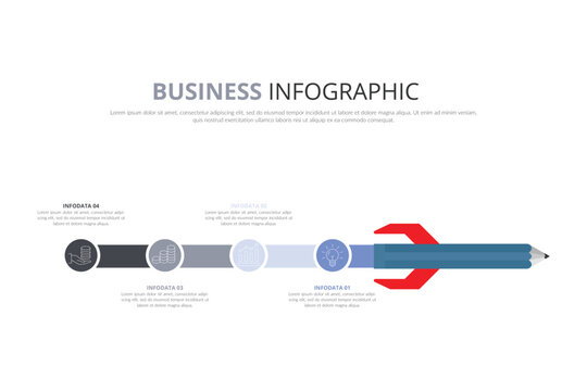 Horizontal Pencil Timeline Business Infographic with Five Circular Process Milestones