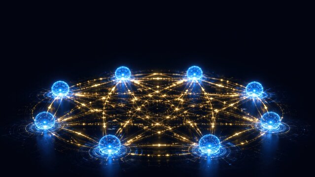 Symmetrical Network Of Glowing Nodes In Circular Formation
