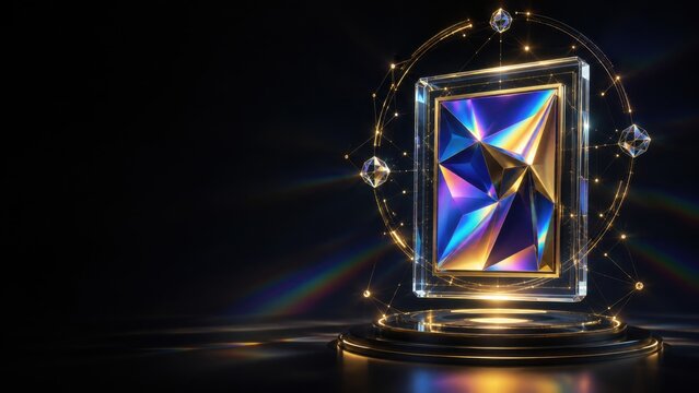 Holographic Gem Artwork Displayed In Glowing Digital Showcase