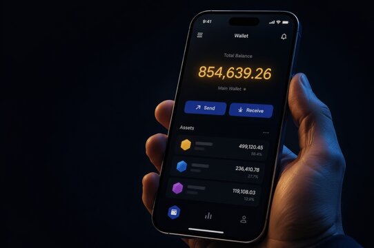 Hand Holding Smartphone With Cryptocurrency Wallet App Interface