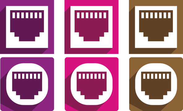 Rj45 Network Port Icons Flat Design With Shadow And Color Variations