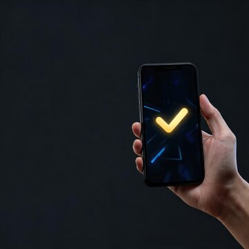 Hand Holding Phone Displaying Glowing Verification Checkmark