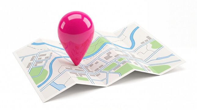 Red map pin marker standing on a paper city map