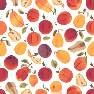 Seamless pattern with peaches pears and plums