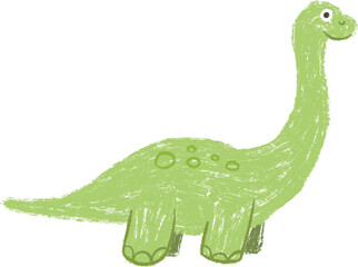 Cute green brachiosaurus dinosaur vector illustration in hand drawn pencil textured style isolated on white background. Childlike art for education book or game. © vvvisual