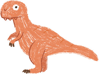 Cute orange tyrannosaurus rex dinosaur illustration in hand drawn pencil texture style isolated on white background. Childlike naive art for education book or game. © vvvisual