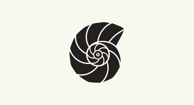 Black nautilus shell silhouette for luxury marine identity