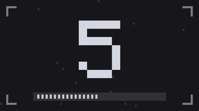 Black 10 second pixel countdown timer from 10 to 1, 8bit retro arcade game style