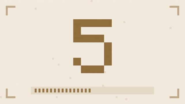 Beige 10 second pixel countdown timer from 10 to 1, 8bit retro arcade game style