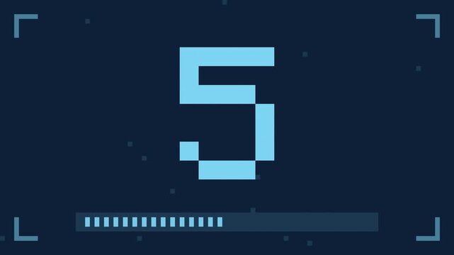 Blue 10 second pixel countdown timer from 10 to 1, 8bit retro arcade game style