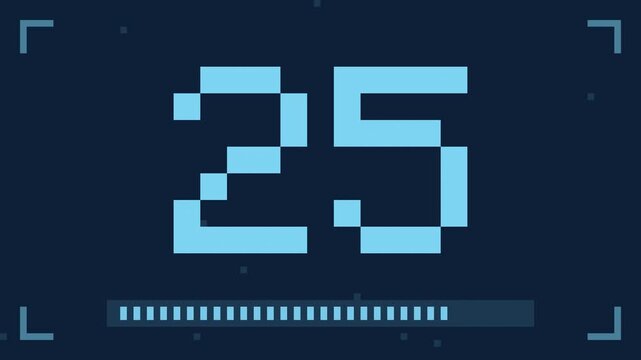 Blue 30 second pixel countdown timer from 30 to 1, 8bit retro arcade game style