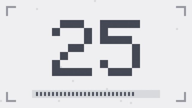 White 30 second pixel countdown timer from 30 to 1, 8bit retro arcade game style