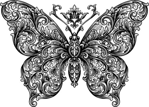 Ornate butterfly with baroque filigree and crown