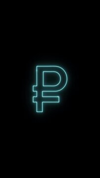 Glowing neon Russian ruble Icon animation, financial symbol, digital currency icon. Neon glowing animation. Business and finance conceptual neon light pound icon 4k stock video.