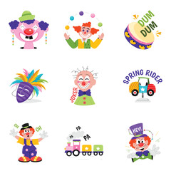 Fototapeta premium Circus and Carnival Vector Stickers Set 01