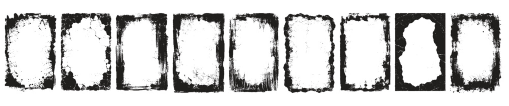 Set of Distressed Grunge Frames with Black Brush Stroke Borders, Vintage Torn Paper Overlay Background Collection for Posters, Social Media Banners, Flyers and Invitation Cards Vector