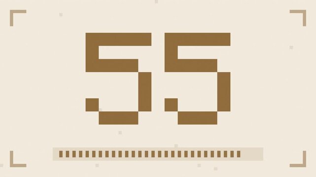Beige 60 second pixel countdown timer from 60 to 1, 8bit retro arcade game style