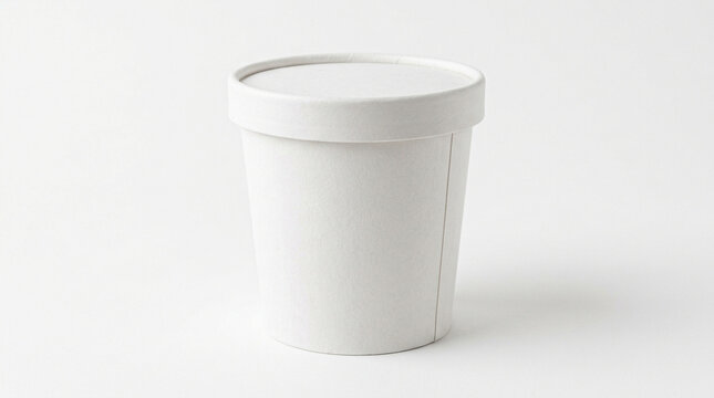 A blank minimalist paper ice cream pint tub mockup with a matte white finish on a solid white background