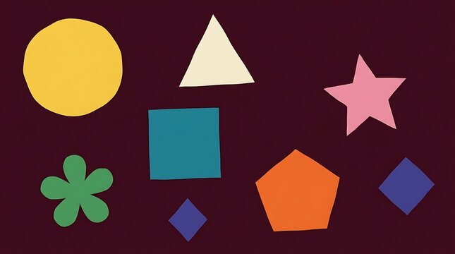 Set of colorful hand drawn geometric shapes on a dark purple background
