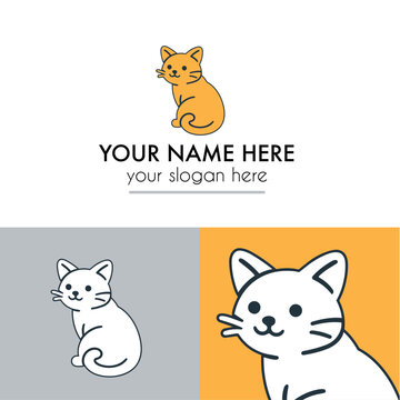 Cute cat logo design and branding with your name here and slogan goes here