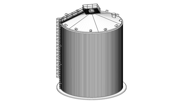 Silo design and engineering - technical drawing blueprint. 3D rendering isolated on white background. Ideal for professionals, educational, engineering design