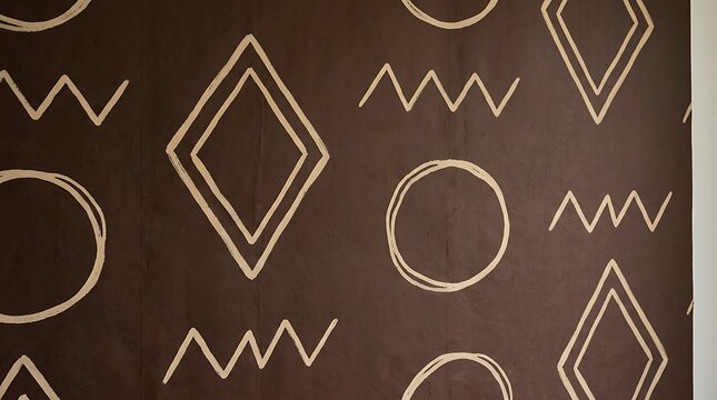 Hand drawn geometric pattern with circles diamonds and zig zag lines on black
