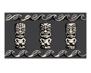 Beach club. Endless summer artwork. Tropical vintage design. Tiki mask island culture graphic print for t shirt. © panji