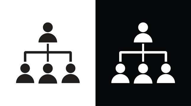 Organizational Hierarchy and Management Team Icon, Business Organization Chart with Leader and Three Subordinate Members, Corporate Structure and HR Management Vector Glyph.