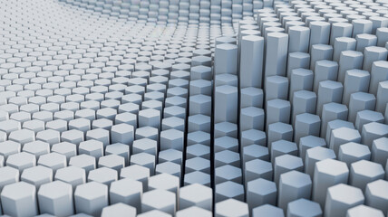 Naklejka premium Abstract background with 3D white hexagonal pillars in a wave pattern.