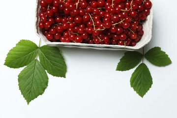 Redcurrant berries with green leaves on a white background. © Pixora ST 