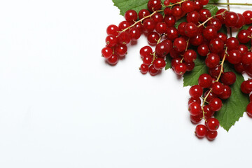Redcurrant berries with green leaves on a white background. © Pixora ST 