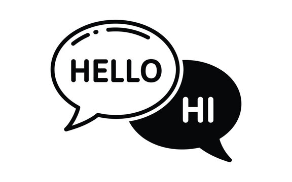 Hello and hi speech bubble vector icons with greeting text, chat message and social communication symbols for messaging applications and interface design.
