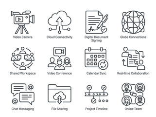 Fototapeta premium Set of modern business communication and digital collaboration line icons