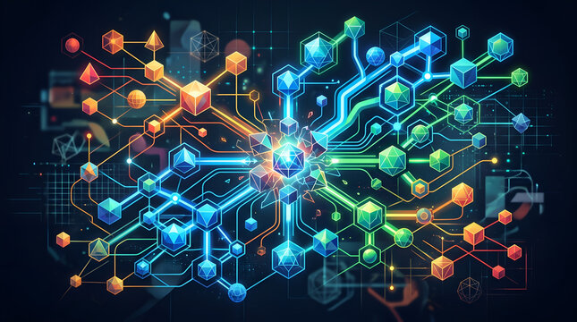 Abstract Blockchain and AI Neural Network Digital Technology Background