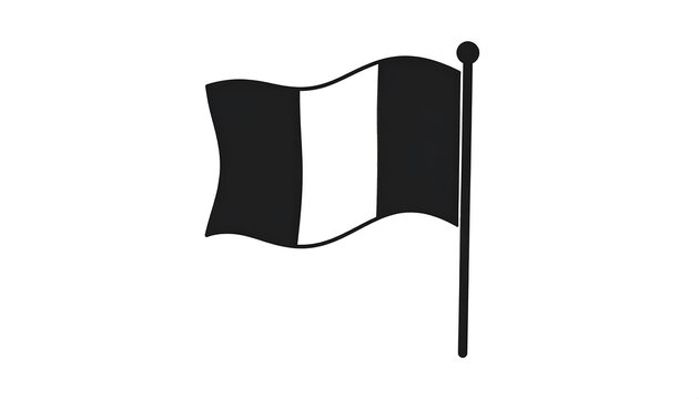 Monochrome depiction of a waving flag on a pole, showcasing a tricolor design with a central white vertical stripe flanked by black