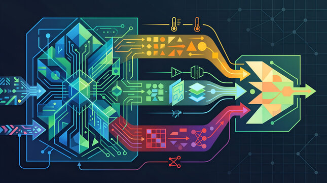 Abstract Machine Learning Pipeline and AI Data Processing Workflow Concept Vector
