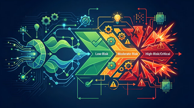 Risk assessment flow chart illustrating low moderate and high risk levels in technology systems