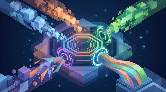 Isometric Abstract Data Flow and Centralized Cloud Processing Hub