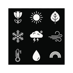 Obraz premium Weather forecast icons on black background 1.