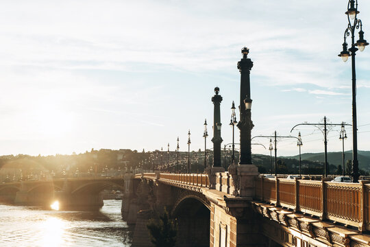 A stunning view of the iconic Chain Bridge, a historic landmark connecting Buda and Pest in Hungary
