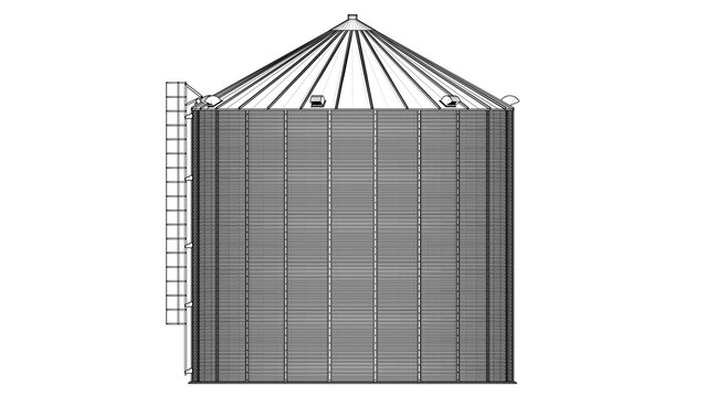 Silo design and engineering - technical drawing blueprint. 3D rendering isolated on white background. Ideal for professionals, educational, engineering design
