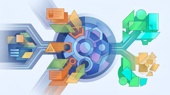 Abstract Data Processing and AI Automation Workflow Concept Illustration