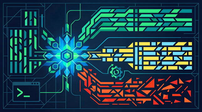 AI Code Automation and Software Development Data Flow Concept Vector