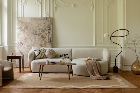 Elegant Living Room Interior with Neutral Tones and Contemporary Furniture